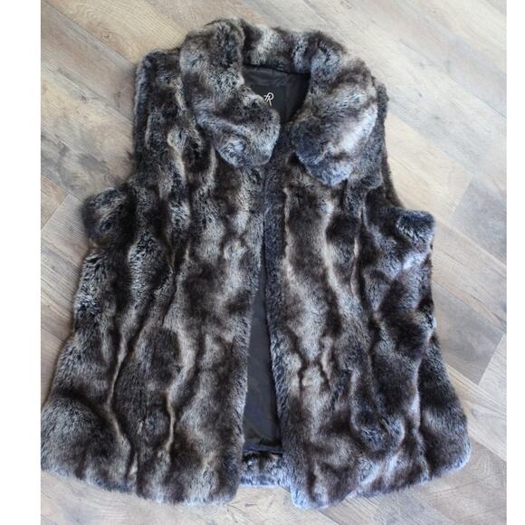 Rachel Zoe Brown Faux Fur Chunky Collared Open Front Vest Sz M - Picture 6 of 6